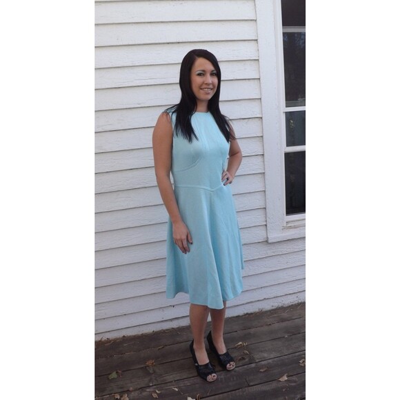 60s Mod Dress Sleeveless Blue Striped Vintage Casual Summer S M - Picture 5 of 9